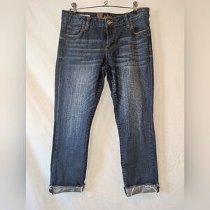 Kut from the Kloth Emma Ankle Straight Leg Dark Blur Distressed Raw Hem 6 vguc